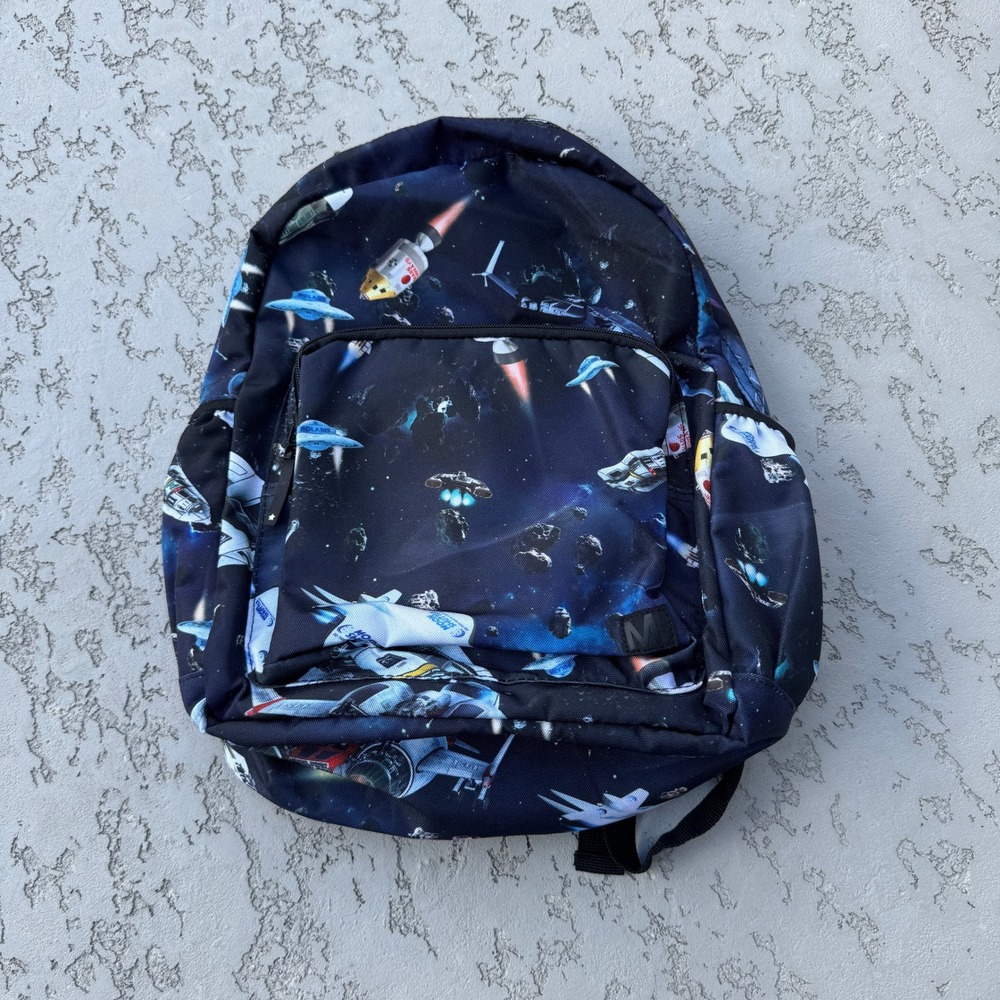 Molo Kids Big Backpack Space Traffic Rocket UFO Print Navy 7W19V203